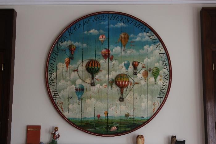 balloon race art on wooden panel