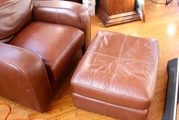 leather lounge chair and ottoman