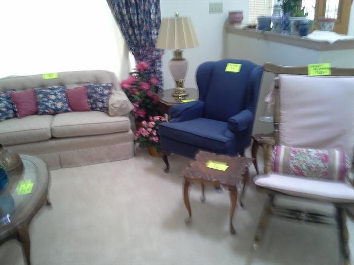 Wing back chair..like new..very clean..solid rocker..ALL 60% OFF