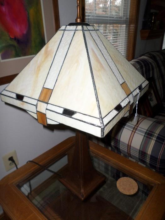 1 of a Pair of Stained Glass Art Deco Lamps