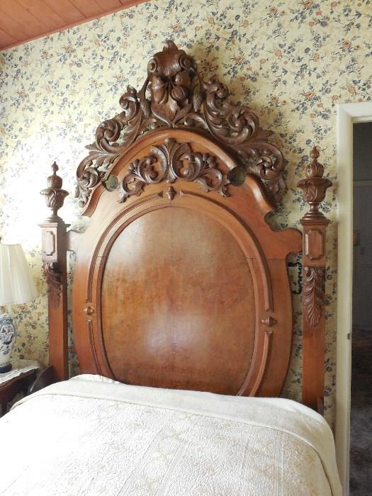Highly Carved Walnut Victorian Bed, headboard and footboard. priced to sell