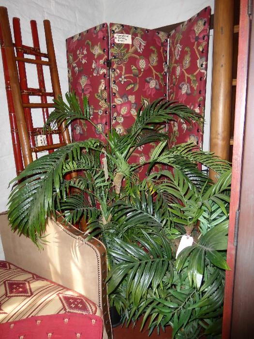 bamboo ladders, silk plants and room divider