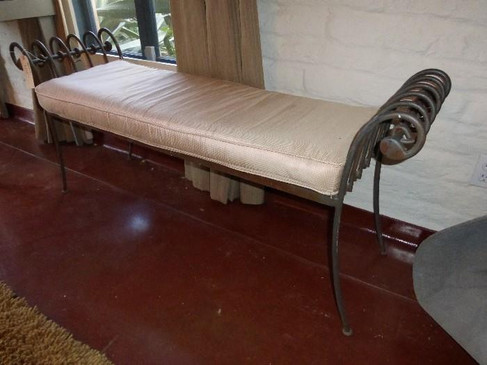 long metal bench with custion