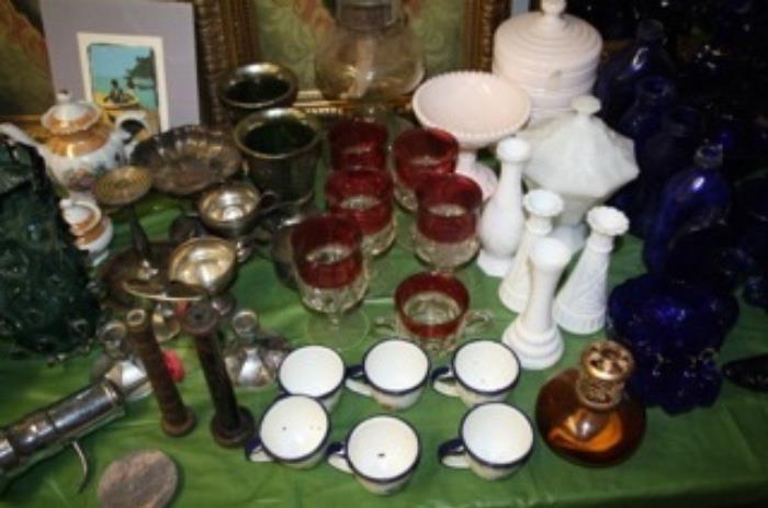 Milk glass and other antique dishes 