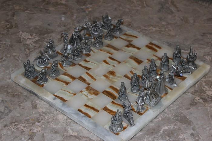 Pewter/marble chess set