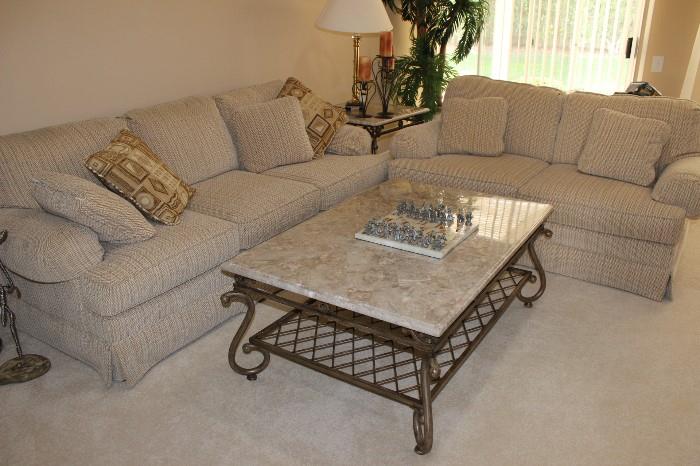 Loveseat, sofa coffee and end tables