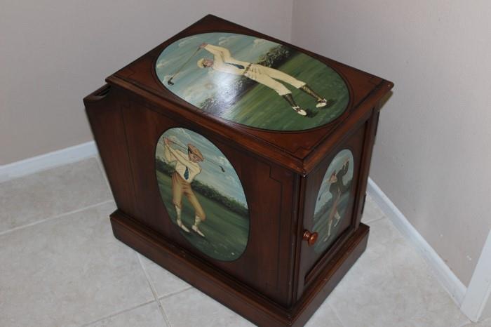 Golf themed end table/cabinet/mag rack.