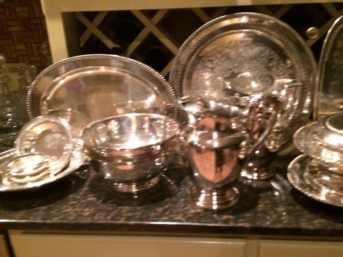 Silverplate and sterling silver serving pieces