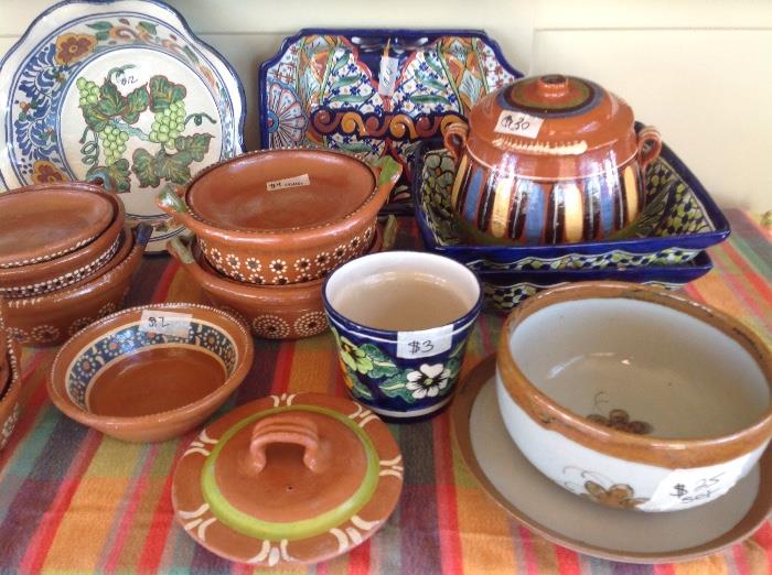Vintage Mexican tourist pottery, Ken Edwards plate and bowl, Talavera trays and Bowls