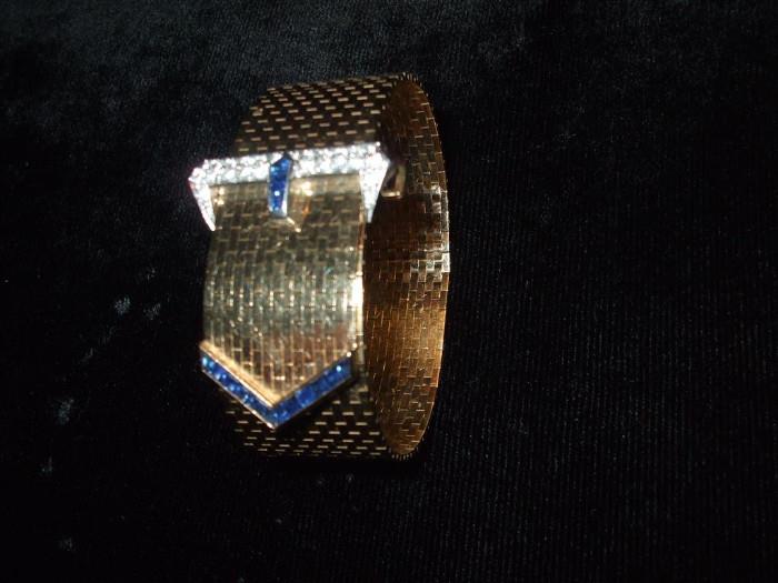 14k Vintage Tiffany & Co. Diamond and Sapphire belt bracelet