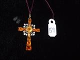 18k Tiffany & Co. Citrine and diamond cross pendant 1 3/8"