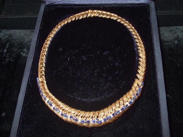 exquisite vintage 18k Tiffany & Co. Diamond and Sapphire necklace - approx 15 1/2"