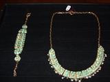 Unique 18k double sided enamel, turquoise and pearl necklace (approx 20") and bracelet (approx 6 1/4") set