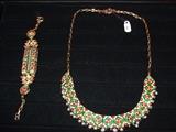 Unique 18k double sided enamel, turquoise and pearl necklace and bracelet set