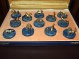 Set of 12 Gold over 800 Silver and Lapis animal form place card holders