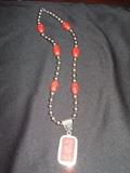 vintage sterling chinese cinnabar necklace - approx. 19"