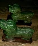 pair of chinese jade color carved stone "foo dogs" - 7 lbs each
