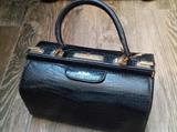 vintage black alligator purse / doctor bag style w/ key - France