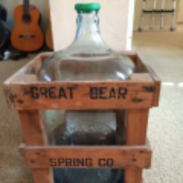 Large water bottle with wood crate. Perfect condition and a rare find