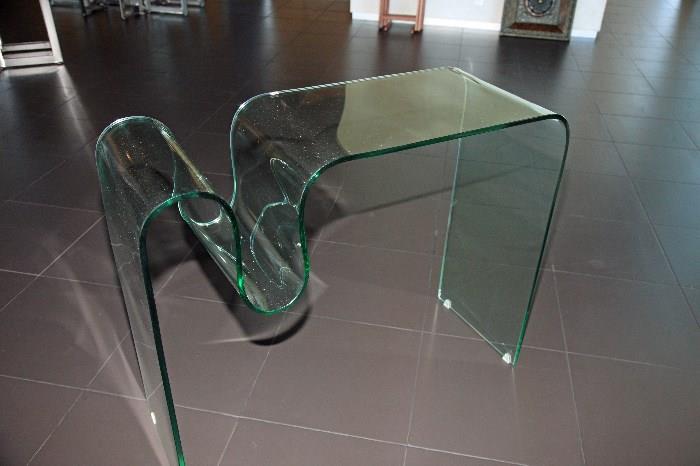 Glass desk, at angle