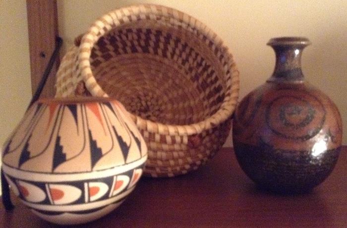 Native American Pottery & Basket, & Artisan Earthenware