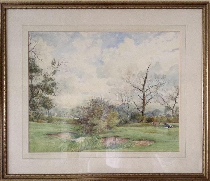 Pastoral Watercolor by C.J.THornton, H.C. (1911-2011), Painter of the English Landscape