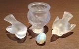 Lalique Crystal Birds, Bird Vase & Owl