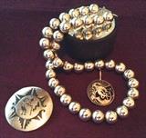 Silver Overlay Pendant, Silver Beads & Silver Brooch 