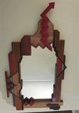 Hand crafted, solid wood, wall mirror, completely hand painted.  Can be hung horizontally or vertically (matches 2-door cabinet).