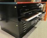 Two 5-drawer, black metal, blueprint (or map) cabinets by Mayline.