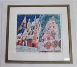 Framed serigraph "Village Park" numbered and signed by artist, Harry Guttman