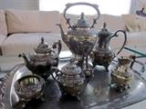 7-Piece Rogers Bros. silverplated coffee/tea service.  "Heritage" pattern #9402.