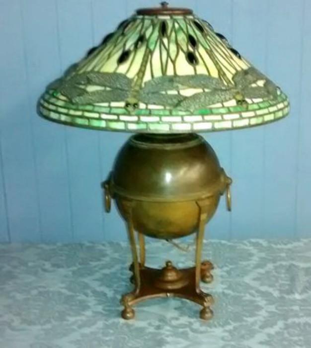 Dragon Fly shade with Bronze base, the shade is signed L.C. Tiffany.