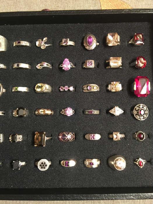 Sterling silver rings with simulated stones and semi-precious stones such as smoky topaz and garnet - 50% off