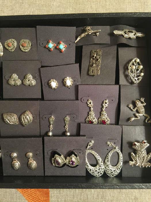 Sterling silver with marcasite earrings and pins - 50% off