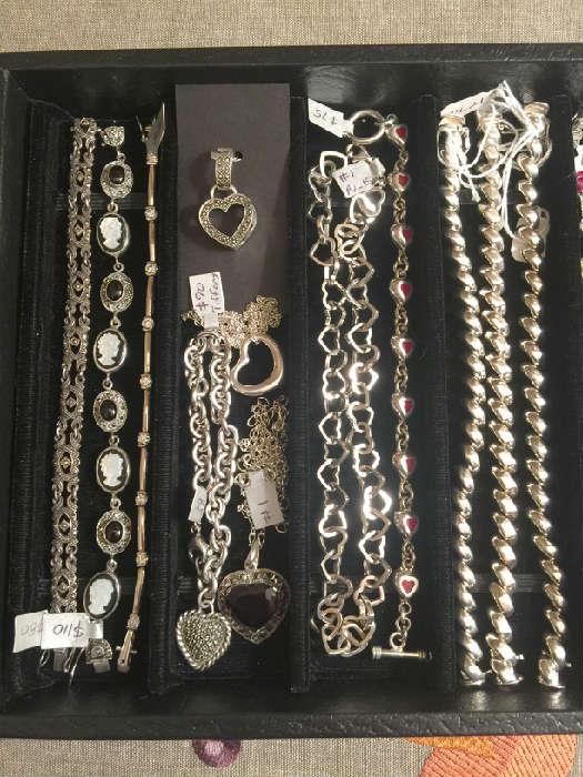 Sterling silver bracelets and necklaces including Tiffany floating heart necklace and Judith Jack marcasite heart charm bracelet - 50% off