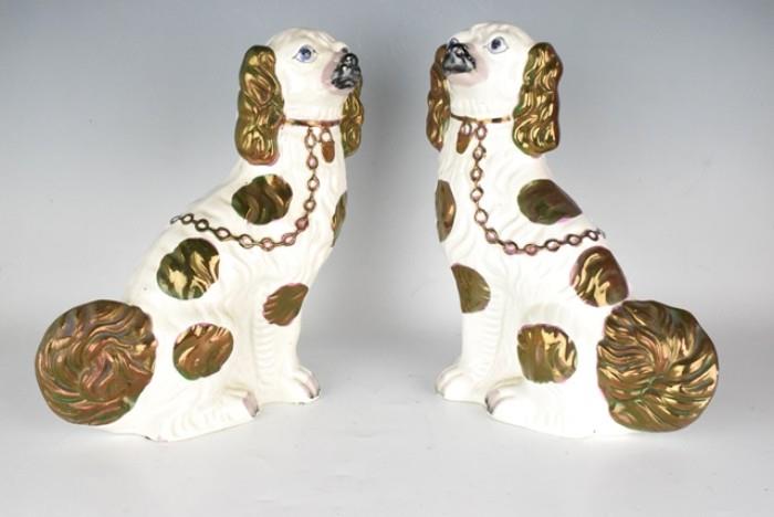 Pair Staffordshire Seated Spaniels
