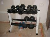 A FULL set of hand weights to complement the wonderful weight lifting and work out equipment
