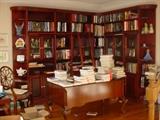 Fabulous office or study book shelf unit...FILLED with hundreds of newer novels and other books and memorabilia, plus leather top executive desk