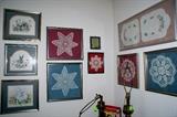 Framed handcrafted doilies and bunnies