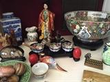 Porcelain Asian bowl, decoratives, stone eggs