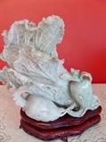 Carved jadeite cabage with wooden stand