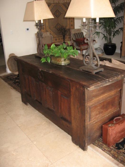 Massive French Paneled chest, used as sofa table.