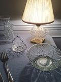 Crystal lamps (matching pair), and cut-glass tableware