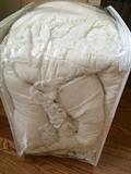 White comforter with lacy trim 