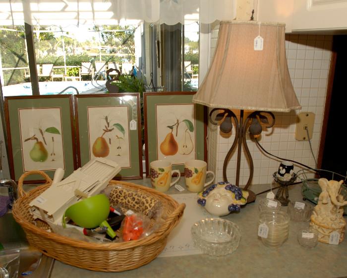 Kitchen items and decor accessory pieces.