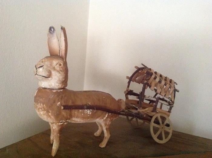 Hummmm. This vintage little bunny and cart have a story to carry. 
