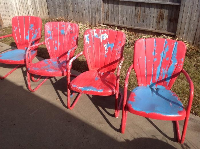 These metal chairs never go out of style...they just need their next coat of paint.