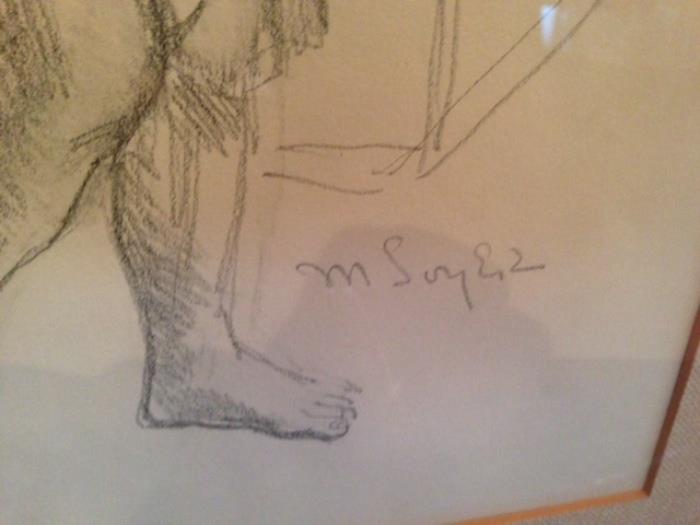 Signed M Soyer pencil sketch
