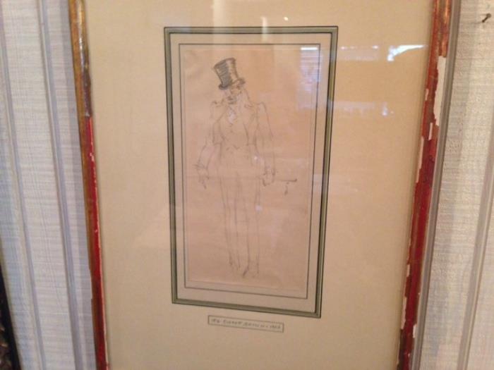 signed Everett Schinn "John Barrymore on Broadway" pencil sketch